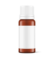 Brown glass bottle mockup for medical, eye or nasal drops isolated on white background. Vector illustration. Can be used to present medical and other needs. EPS10.