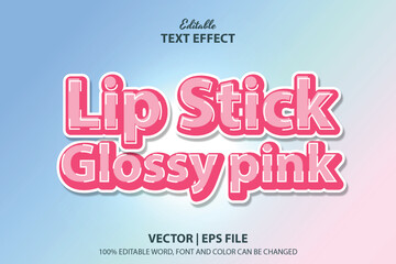 3d vector editable text effect Lip stick glossy  typography of female beauty with pink decoration and beautiful and soft colors perfect for logos, headlines or banners for skincare and female beauty.