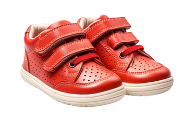 Where Comfort Meets Style in a World of Red Color Children Shoes on a White or Clear Surface PNG Transparent Background.