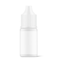 Bottle mockup for vape, eye or nasal drops isolated on white background. Vector illustration. Can be used to present cigarette liquid, medical and other needs. EPS10.