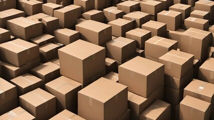 A large number of cardboard boxes. A warehouse filled with cardboard boxes