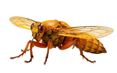 Observing the Symbiotic Relationship Between Cicadas and Bees in Nature on a White or Clear Surface PNG Transparent Background.