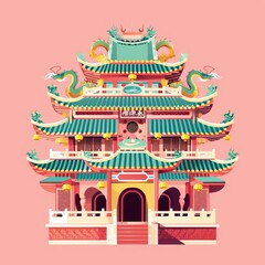 Fototapeta premium Vector Illustration of Chinese Architectural Style Building
