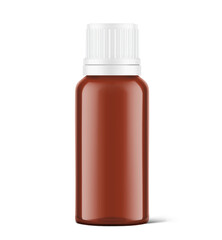 Brown glass bottle mockup for medical, eye or nasal drops isolated on white background. Vector illustration. Can be used to present medical and other needs. EPS10.