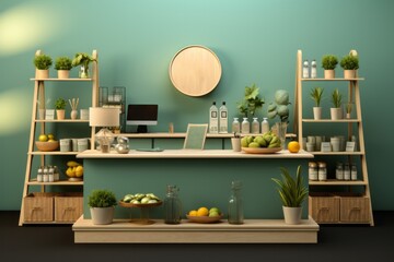 Health and Wellness Expo Stand, on an isolated Mint Green background, Generative AI