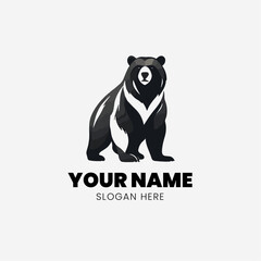 Obraz premium Side profile logo design of full body bear in 1 black color. Generative AI.