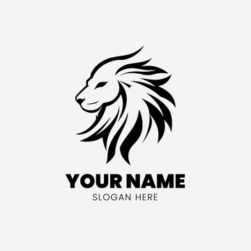 Logo lion in profile with a minimalist logo black color elegant. Generative AI.