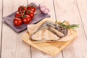 Raw wolffish steak for cooking