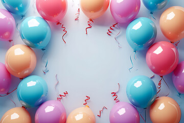 Celebration Burst: Real Colorful Balloons Surround a Central Copy Space, Creating a Festive Canvas for Your Vibrant Message, backdrop, background, party