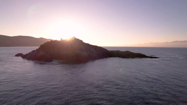 Coastline of Vancouver Island, Sooke, BC, aerial drone footage, ocean sunset. 4K 24FPS