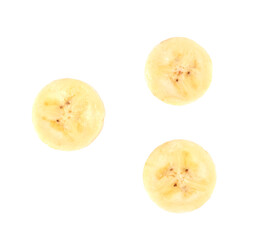 Round Banana slices isolated. Banana cut off.Bananas on transparent png