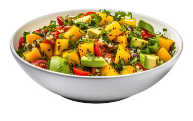 Harmony of Mango, Avocado, Quinoa, and Cilantro Delights on a White or Clear Surface PNG Transparent Background.