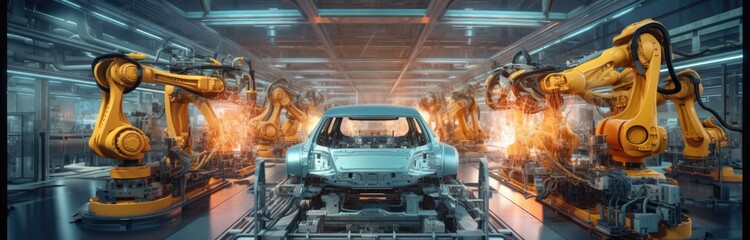 A contemporary car assembly plant embodies the latest advancements in technology.