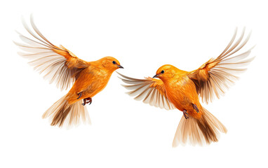 Witness the Graceful Dance of Orange Sparrows Pair Soaring Through the Air on a White or Clear Surface PNG Transparent Background.