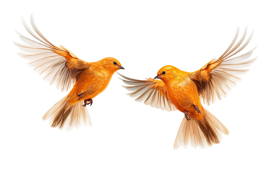 Witness the Graceful Dance of Orange Sparrows Pair Soaring Through the Air on a White or Clear Surface PNG Transparent Background.