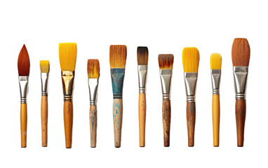 Achieve Detail and Depth with a Selection of Different Sized Paint Brushes on a White or Clear Surface PNG Transparent Background.