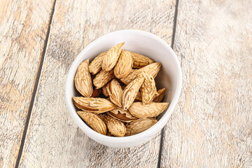 Shelled dry almond nut heap