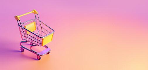  Empty Shopping Cart on Gradient Pink Background