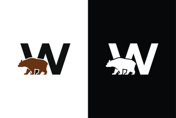 Initial W Bear logo. Bear Abstract W letter with bear logo design and modern emblem unique logo design. - obrazy, fototapety, plakaty