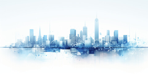 Fototapeta na wymiar white and blue cityscape with abstract buildings and data, in the style of digital, blueprint 