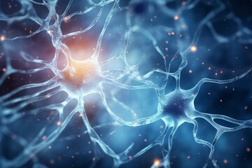Representation of Alzheimer's: Amyloid plaques on a neuron. Generative AI - obrazy, fototapety, plakaty