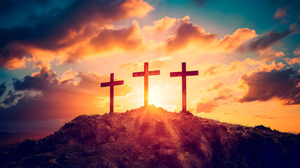 Fototapeta na wymiar The three crosses of the crucifixion of Jesus. Easter week.
