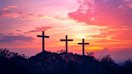The three crosses of the crucifixion of Jesus. Easter week.
