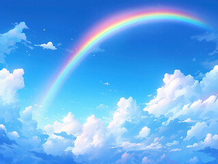 青い空にかかる虹の背景イラスト　Generative AI