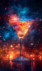 A sparkling red cocktail in a festive atmosphere.