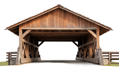 The Covered Wooden Bridge, A Timeless Path through Natural Beauty on a White or Clear Surface PNG Transparent Background.