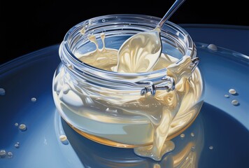 A skincare cosmetics cream jar product displayed against a textured background, featuring ample copy space.