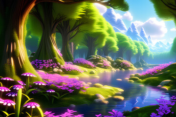 tropical island with flowers Generative AI