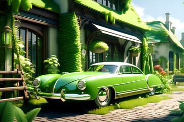 car in the garden Generative AI