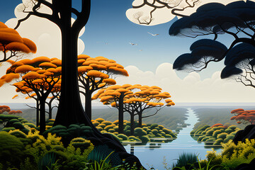 landscape with trees Generative AI