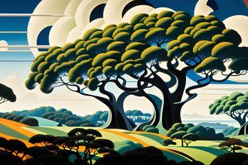 landscape with tree and sea Generative AI