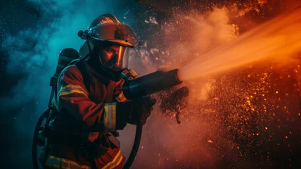 Keuken spatwand met foto a firefighter among the flames © kura