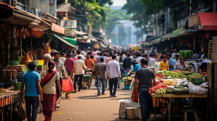 Bustling Market With Colorful Stalls