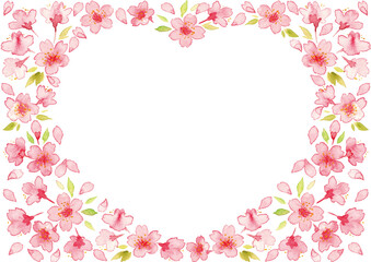 Obraz premium ハート型の桜の花の水彩イラスト