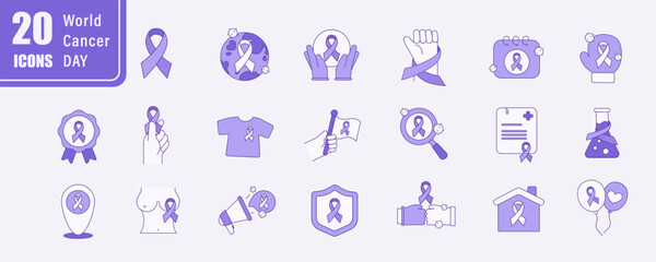 Purple World cancer day icon. Vector awareness ribbon isolated on transparent background. International Day of cancer, World Cancer Day. Vector illustration