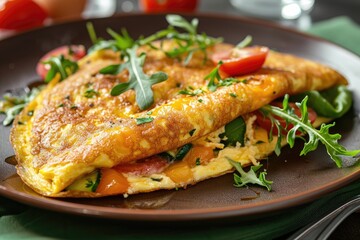 Healthy breakfast food, stuffed egg omelette with vegetable - obrazy, fototapety, plakaty