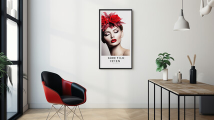 A picture of a woman with red hair in a room.
