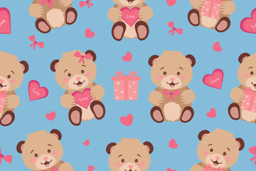 Seamless pattern with cute teddy bears. Wrapping paper, interior wallpaper, print, design template. Vector illustration. Vector 
