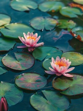 Water lily in pond in summer.