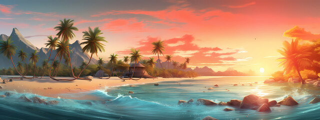 Fototapeta na wymiar Island Overture: The Tropics' Dusk Serenade