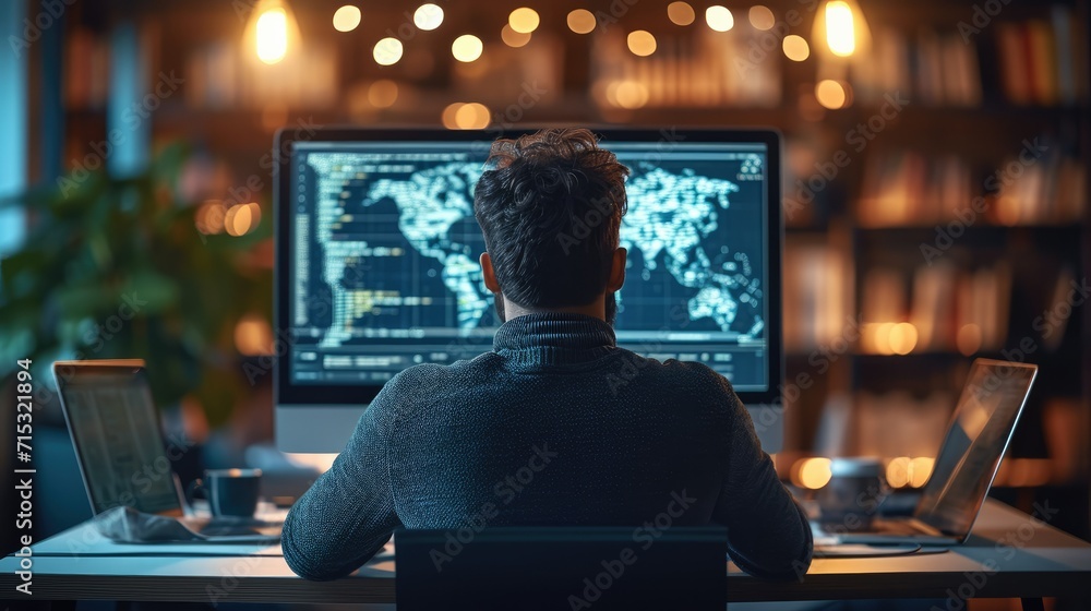 Aufkleber Software engineer working on laptop with coding computer code on virtual screen, Software development concept. Coding programmer. Generative AI.