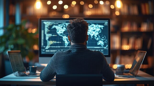 Software engineer working on laptop with coding computer code on virtual screen, Software development concept. Coding programmer. Generative AI.