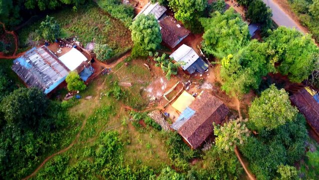 drone shot of a small indian village in rural India