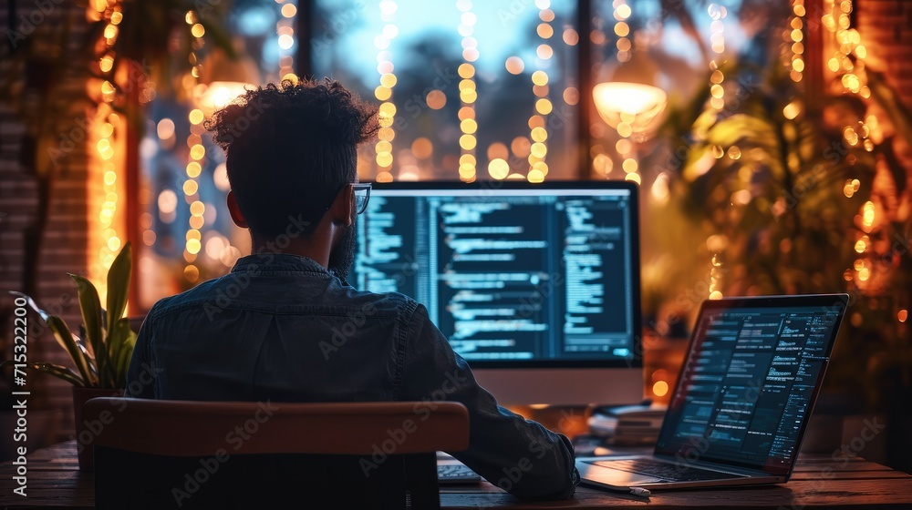 Aufkleber A web developer with a team of developers Using Laptop Computer to Analyze and Discuss How to Proceed with the Artificial Intelligence Software. Generative AI.