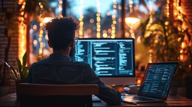 A web developer with a team of developers Using Laptop Computer to Analyze and Discuss How to Proceed with the Artificial Intelligence Software. Generative AI.