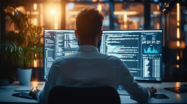 A web developer with a team of developers Using Laptop Computer to Analyze and Discuss How to Proceed with the Artificial Intelligence Software. Generative AI.